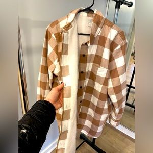 Sherpa Shacket Brown Gingham JCrew